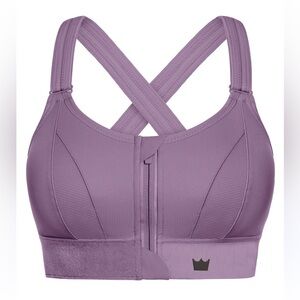 SheFit Flex Sports Bra Purple Marble Print Medium Impact Velcro Front Zip-Luxe